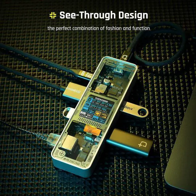 Alt view image 3 of 7 - DOCKCASE Explorer Edition Visual Smart USB C Hub (6-in-1) with HDMI Port 4K@60Hz,Gigabit Ethernet,USB-C and 2 USB-A 5Gbps Data Ports, 100w PD Power Delivery, for MacBook Air/Pro, XPS, and More