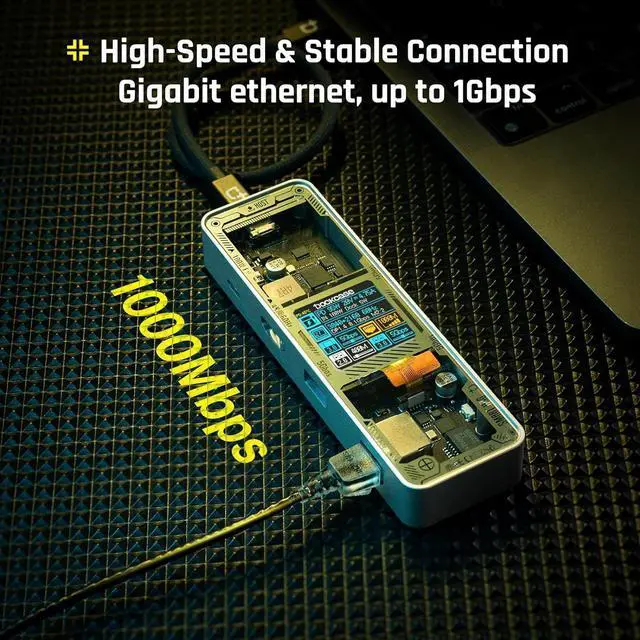 Alt view image 5 of 7 - DOCKCASE Explorer Edition Visual Smart USB C Hub (6-in-1) with HDMI Port 4K@60Hz,Gigabit Ethernet,USB-C and 2 USB-A 5Gbps Data Ports, 100w PD Power Delivery, for MacBook Air/Pro, XPS, and More