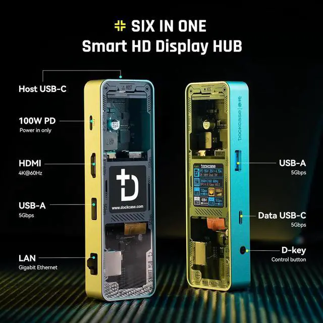 Alt view image 7 of 7 - DOCKCASE Explorer Edition Visual Smart USB C Hub (6-in-1) with HDMI Port 4K@60Hz,Gigabit Ethernet,USB-C and 2 USB-A 5Gbps Data Ports, 100w PD Power Delivery, for MacBook Air/Pro, XPS, and More