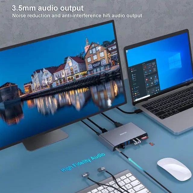 Alt view image 6 of 7 - BENFEI 12-in-1 USB Type-A/USB Type-C Docking Station with Dual HDMI Display/6*USB Ports/SD/TF Card Reader/Gigabit Ethernet Network/3.5mm Female Headphone Jack Compatible with Windows and Mac
