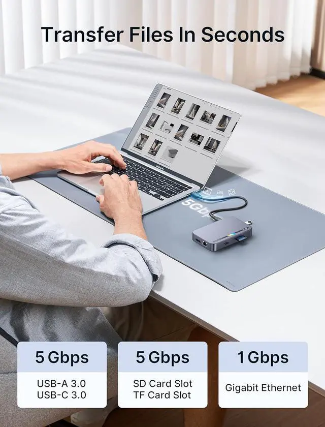 Alt view image 7 of 7 - JSAUX 12 in 1 USB C Docking Station 3 Monitors for MacBook/Dell/HP/Lenovo/Steam Deck/Portable Monitor, Laptop Docking Station with 4K DP, 4K HDMI*2, 100W PD, USB 3.0, 1000Mbps Ethernet, SD/TF