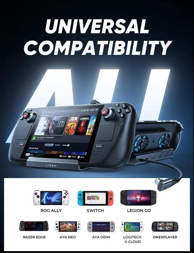 Alt view image 7 of 7 - LISEN 8 IN 1 Docking Station for Steam Deck OLED & ROG Ally & Legion Go, Dual Cooling Fan, HDMI 2.0 4K@60Hz, USB 3.0*3, PD100W Support ROG Ally Turbo 30W and Ethernet Compatible with Steam Deck OLED