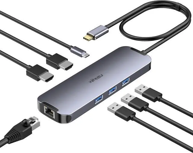 Main image of USB C Hub Docking Station Dual Monitor, USB C to 2 HDMI 4K 60Hz with Ethernet, 100W Charing and USB3.0, USB-C Hub Compatible for HP MacBook Pro Air, 2 HDMI Adapter Type C Laptop Docking Station
