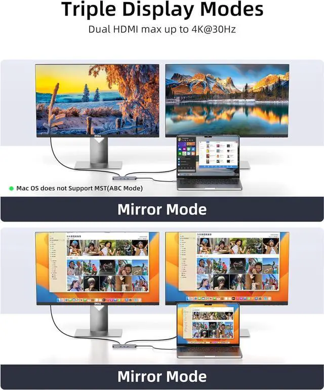 Alt view image 3 of 8 - USB C Hub Docking Station Dual Monitor, USB C to 2 HDMI 4K 60Hz with Ethernet, 100W Charing and USB3.0, USB-C Hub Compatible for HP MacBook Pro Air, 2 HDMI Adapter Type C Laptop Docking Station