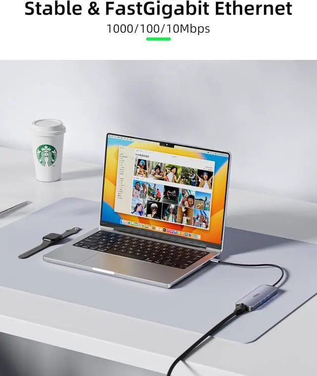 Alt view image 5 of 8 - USB C Hub Docking Station Dual Monitor, USB C to 2 HDMI 4K 60Hz with Ethernet, 100W Charing and USB3.0, USB-C Hub Compatible for HP MacBook Pro Air, 2 HDMI Adapter Type C Laptop Docking Station