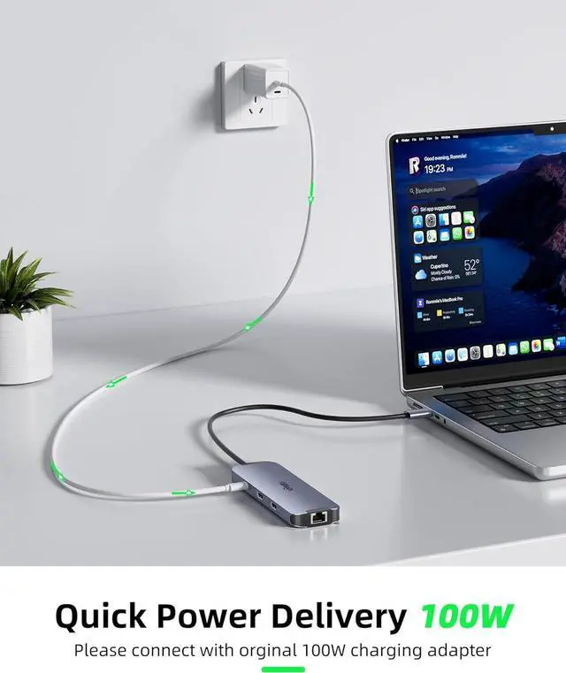 Alt view image 6 of 8 - USB C Hub Docking Station Dual Monitor, USB C to 2 HDMI 4K 60Hz with Ethernet, 100W Charing and USB3.0, USB-C Hub Compatible for HP MacBook Pro Air, 2 HDMI Adapter Type C Laptop Docking Station