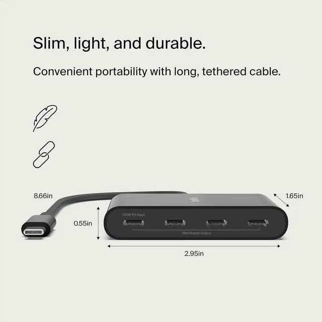 Alt view image 4 of 6 - 4-Port USB-C 3.2 Gen 2 Hub with 100W Power Delivery and 10Gbps Data Transfer High-Speed Multiport Adapter Splitter Compatible with MacBook Pro/Air iPad Pro iPhone 15 Chromebook Surface PC