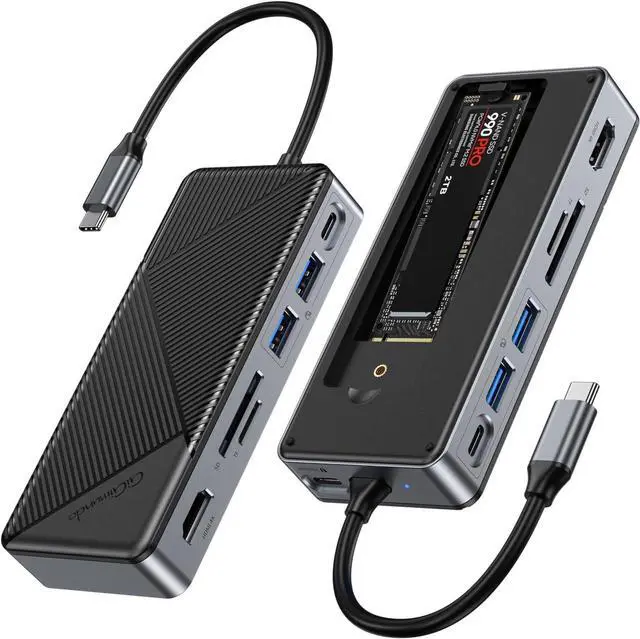 Main image of GM28P Portable M.2 NVMe SATA SSD Enclosure Docking Station - 10Gbps Multi Ports Hub, USB-C PD100W, HDMI 4K 60Hz, SD Card Readers, M.2 Dock for Laptop/Mac, Black