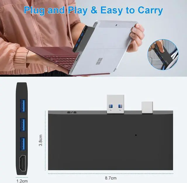 Alt view image 7 of 7 - Surface Pro 6/Pro 5/Pro 4 Docking Station USB Hub with HDMI - Surface Pro 4/5/6 Accessories dongle SD Micro Card Memory Card Readers Dock, Surface Pro 4K HDMI Adapter with 1 x USB3.0 + 2 x USB2.0 Port
