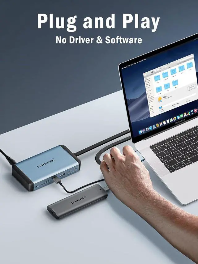 Alt view image 7 of 7 - Lemorele MacBook Pro Air Docking Station w/150W Power Adapter, 12 in 2 USB C Laptop Docking Station 2 HDMI 4K@60Hz, 18W PD 3.0 5Gbps, USB C 3.0 & 4 USB 3.0, RJ45 Ethernet SD/TF Audio