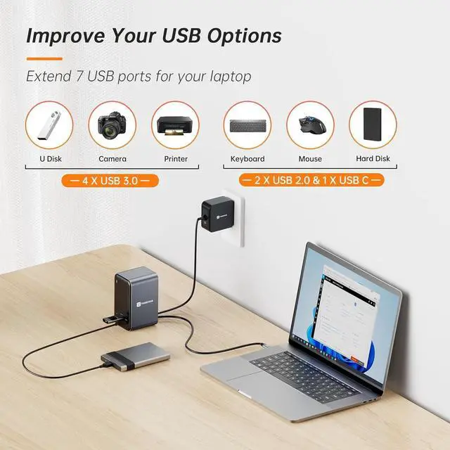 Alt view image 4 of 7 - TobenONE USB C Docking Station Dual Monitor with 100W GaN Charger, Laptop Dual HDMI Docking Station with 7 USB, SD/TF, Ethernet, and Audio/Mic, 15 in 1 USB C Dock for Windows, and ChromeOS