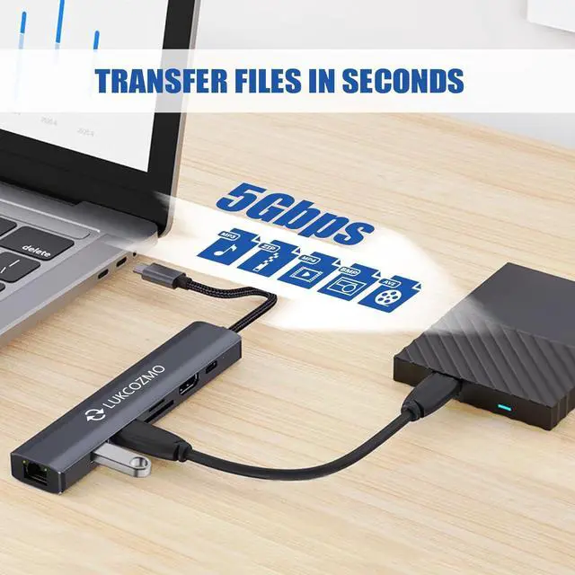 Alt view image 5 of 7 - USB Hub 3.0, 7 in 1 USB Hub with 1000M Ethernet, 4K HDMI, 2 USB3.0, 100W PD, SD/TF Card Reader Docking Station Compatible with Your Cell Phone MacBook//HP/Surface/Lenovo/Steam Deck