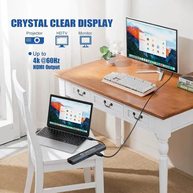 Alt view image 6 of 7 - USB Hub 3.0, 7 in 1 USB Hub with 1000M Ethernet, 4K HDMI, 2 USB3.0, 100W PD, SD/TF Card Reader Docking Station Compatible with Your Cell Phone MacBook//HP/Surface/Lenovo/Steam Deck