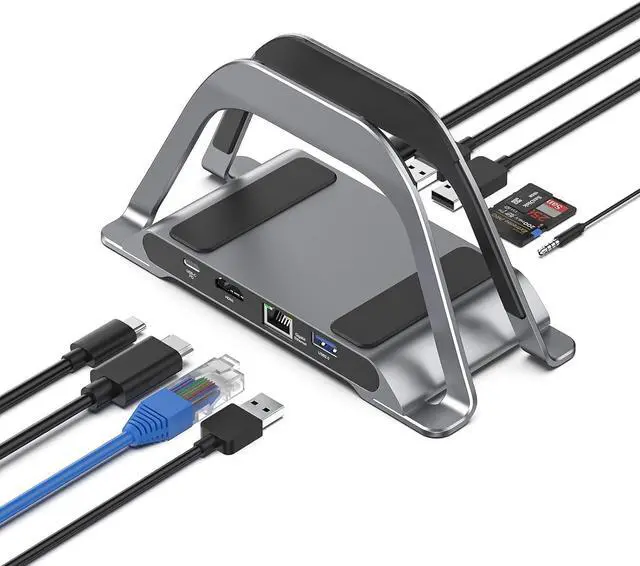 Main image of MacBook Docking Station, USB C Docking Station with Vertical Stand Compatible with MacBook Pro and Air, with 4K HDMI, 3 USB, SD/TF, PD3.0, RJ45 Ethernet, 3.5mm Audio, for HP//Lenovo laptops