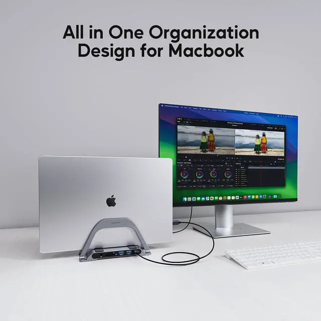 Alt view image 4 of 7 - MacBook Docking Station, USB C Docking Station with Vertical Stand Compatible with MacBook Pro and Air, with 4K HDMI, 3 USB, SD/TF, PD3.0, RJ45 Ethernet, 3.5mm Audio, for HP//Lenovo laptops