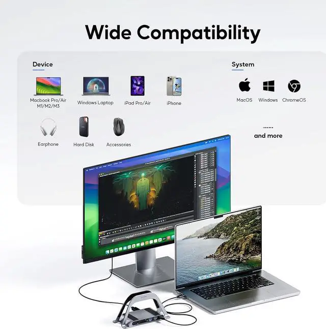 Alt view image 7 of 7 - MacBook Docking Station, USB C Docking Station with Vertical Stand Compatible with MacBook Pro and Air, with 4K HDMI, 3 USB, SD/TF, PD3.0, RJ45 Ethernet, 3.5mm Audio, for HP//Lenovo laptops