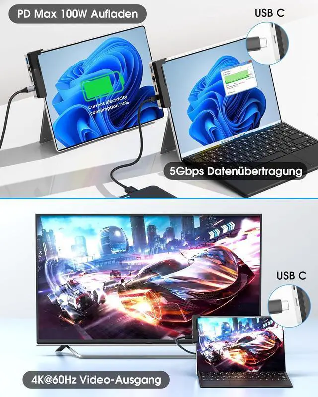 Alt view image 4 of 7 - BYEASY Surface Pro 9 Docking Station, 6-in-2 Microsoft Surface Pro 9 USB-C Hub with 100W PD Charge, 2*USB 3.1, 4K@60Hz HDMI, 1000M Ethernet LAN, TF Card Reader-Designed Expansion Hub for Surface Pro 9