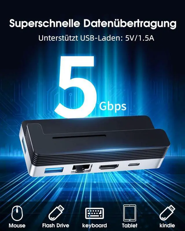 Alt view image 6 of 7 - BYEASY Surface Pro 9 Docking Station, 6-in-2 Microsoft Surface Pro 9 USB-C Hub with 100W PD Charge, 2*USB 3.1, 4K@60Hz HDMI, 1000M Ethernet LAN, TF Card Reader-Designed Expansion Hub for Surface Pro 9