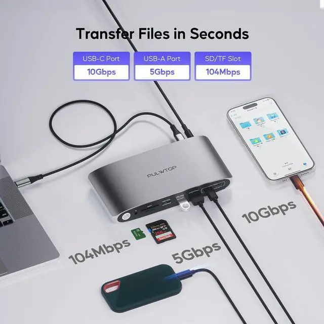 Alt view image 6 of 7 - DisplayLink Docking Station Triple Monitor with 140W Power Adapter, PULWTOP 4K@60Hz Laptop Docking USB C Dock for MacBook M1/M2/M3, Windows, 3xHDMI, 2xDisplayPort,5xUSB C/USB A Data/Charging