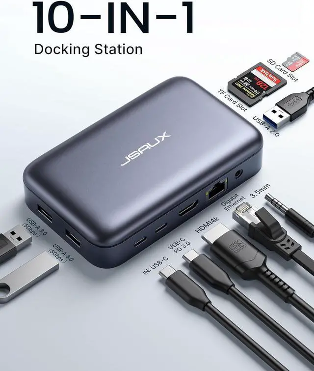 Alt view image 2 of 7 - JSAUX Docking Station & Laptop Stand, 10 in 1 USB-C Docking Station, Laptop Docking Station with 4K HDMI, 100W PD, USB 3.0, 1000Mbps LAN, SD/TF, Audio for MacBook/Lenovo//HP/Steam Deck/ROG Ally