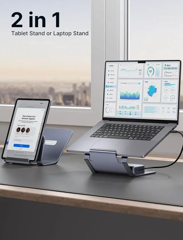 Alt view image 4 of 7 - JSAUX Docking Station & Laptop Stand, 10 in 1 USB-C Docking Station, Laptop Docking Station with 4K HDMI, 100W PD, USB 3.0, 1000Mbps LAN, SD/TF, Audio for MacBook/Lenovo//HP/Steam Deck/ROG Ally
