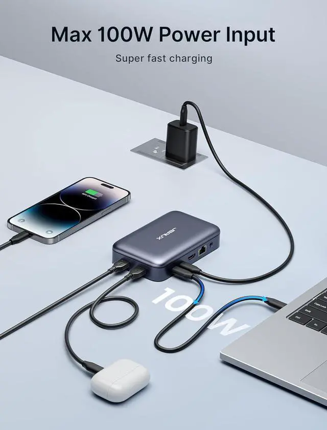 Alt view image 7 of 7 - JSAUX Docking Station & Laptop Stand, 10 in 1 USB-C Docking Station, Laptop Docking Station with 4K HDMI, 100W PD, USB 3.0, 1000Mbps LAN, SD/TF, Audio for MacBook/Lenovo//HP/Steam Deck/ROG Ally