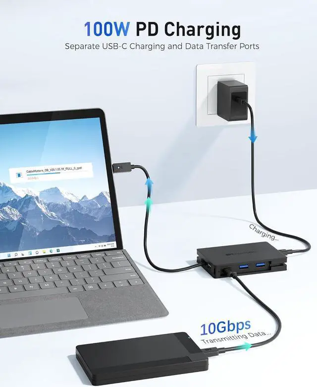 Alt view image 5 of 7 - 8-in-1 Portable 40Gbps USB4 Hub (USB 4 Dock) Dual DisplayPort 4K@60Hz Single DP 4K@240Hz/8K@60Hz 100W PD Gigabit Ethernet Compatible with Thunderbolt 4 (*macOSs Display Limitation)