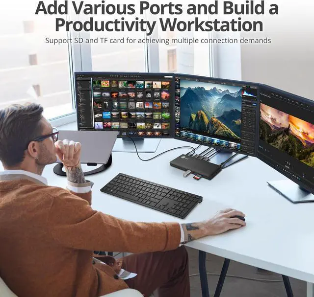 Alt view image 6 of 7 - SIIG USB-C MST Triple Monitor Docking Station for Windows Thunderbolt 3 Compatible Single 4K Dual 2K Triple 1080p 65W PD, HDMI/DisplayPort, Gigabit Ethernet, SD/TF, USB 3.0 and Audio (JU-DK0R11-S1)