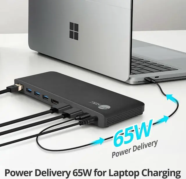 Alt view image 7 of 7 - SIIG USB-C MST Triple Monitor Docking Station for Windows Thunderbolt 3 Compatible Single 4K Dual 2K Triple 1080p 65W PD, HDMI/DisplayPort, Gigabit Ethernet, SD/TF, USB 3.0 and Audio (JU-DK0R11-S1)