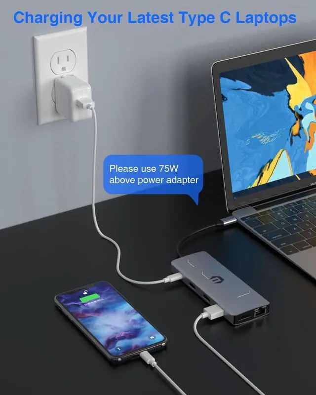 Alt view image 4 of 5 - USB C Hub, TOTU USB C Docking Station (4K Dual HDMI&DP,75W PD), Triple Display Docking Station for Windows& Pro Systems,Mirror Display