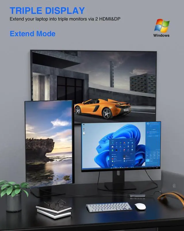 Alt view image 5 of 5 - USB C Hub, TOTU USB C Docking Station (4K Dual HDMI&DP,75W PD), Triple Display Docking Station for Windows& Pro Systems,Mirror Display
