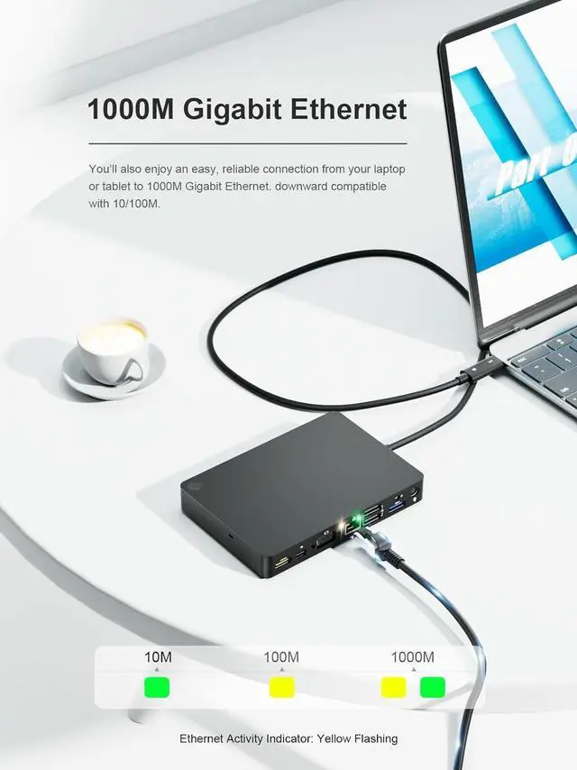 Alt view image 3 of 7 - WD15 USB C Docking Station, USB-C Double Displays or Single 4K Display Docking Station with MiniDP, HDMI and VGA for  USB C Laptops (1DP, 1HDMI, 1VGA, 3USB3.0, 2USB 2.0, 1Audio, 1Speaker Out)