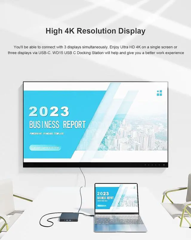 Alt view image 4 of 7 - WD15 USB C Docking Station, USB-C Double Displays or Single 4K Display Docking Station with MiniDP, HDMI and VGA for  USB C Laptops (1DP, 1HDMI, 1VGA, 3USB3.0, 2USB 2.0, 1Audio, 1Speaker Out)