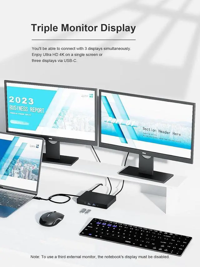 Alt view image 5 of 7 - WD15 USB C Docking Station, USB-C Double Displays or Single 4K Display Docking Station with MiniDP, HDMI and VGA for  USB C Laptops (1DP, 1HDMI, 1VGA, 3USB3.0, 2USB 2.0, 1Audio, 1Speaker Out)