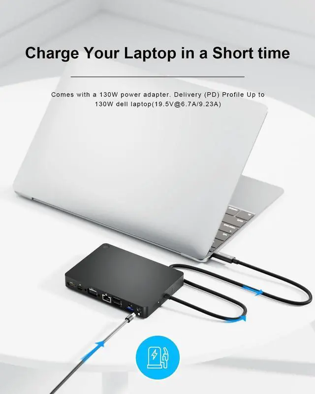 Alt view image 6 of 7 - WD15 USB C Docking Station, USB-C Double Displays or Single 4K Display Docking Station with MiniDP, HDMI and VGA for  USB C Laptops (1DP, 1HDMI, 1VGA, 3USB3.0, 2USB 2.0, 1Audio, 1Speaker Out)