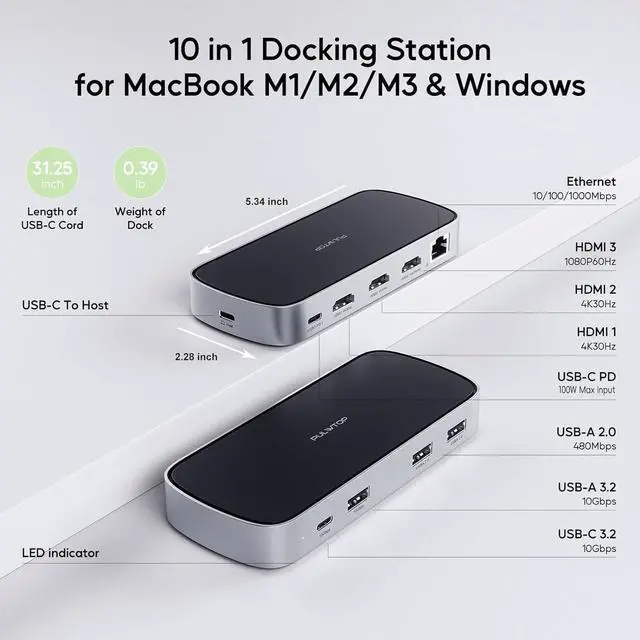 Alt view image 2 of 6 - Laptop Docking Station - Triple USB-C, Dual 4K Display, Macbook M1/M2/M3/Windows, USB-A, Ethernet
