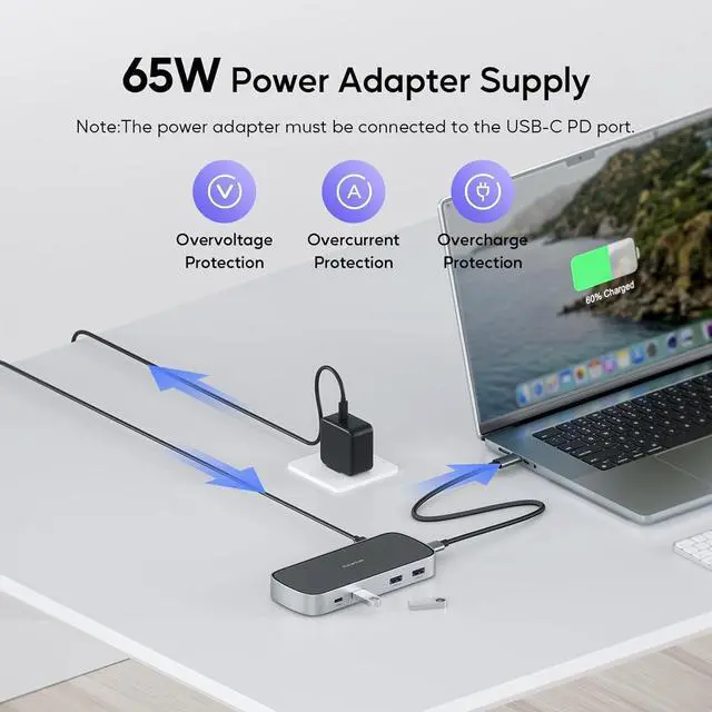 Alt view image 5 of 6 - Laptop Docking Station - Triple USB-C, Dual 4K Display, Macbook M1/M2/M3/Windows, USB-A, Ethernet