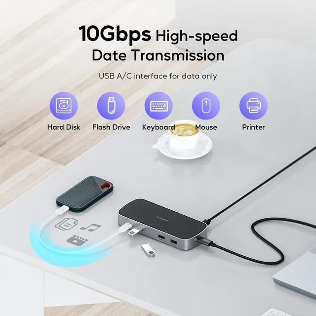 Alt view image 4 of 6 - Laptop Docking Station - Triple USB-C, Dual 4K Display, Macbook M1/M2/M3/Windows, USB-A, Ethernet