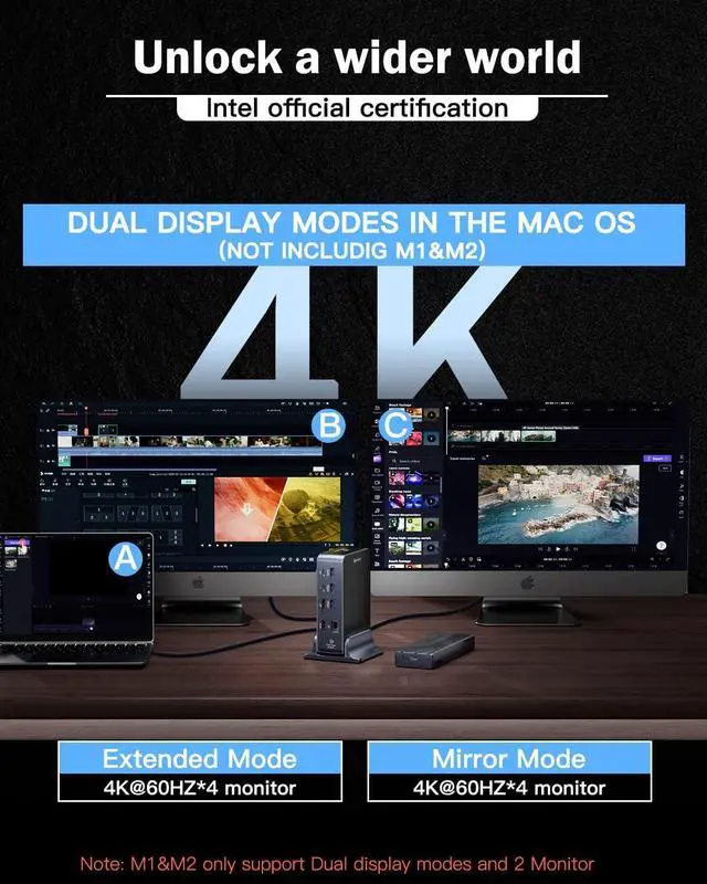 Alt view image 4 of 6 - Thunderbolt 4 Dock (Intel Certified), MacBook Pro Docking Station with 15 in 1, 160W Power, 8K@30Hz or 4K@60Hz, Thunderbolt Hub for Windows&MacBook PC Laptops. USB-C, USB-A, Ethernet, Audio, SD4.0