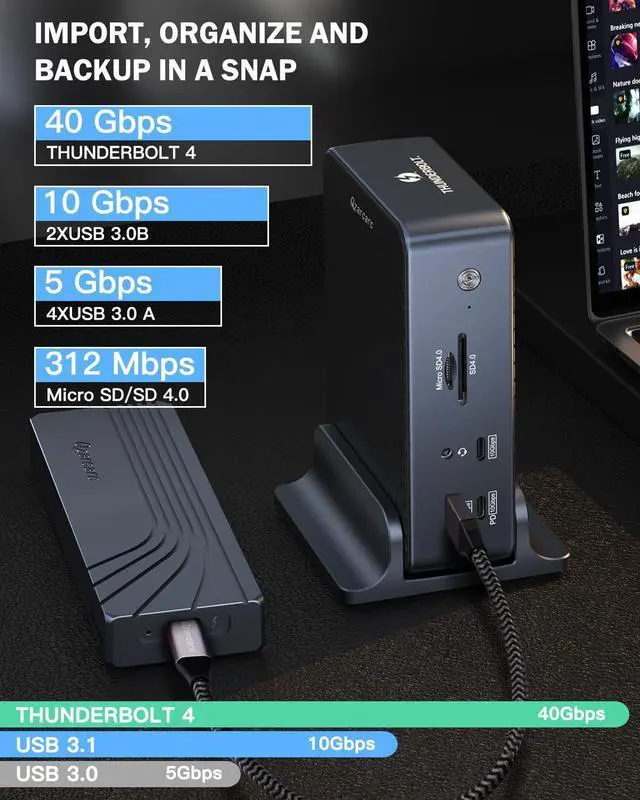 Alt view image 5 of 6 - Thunderbolt 4 Dock (Intel Certified), MacBook Pro Docking Station with 15 in 1, 160W Power, 8K@30Hz or 4K@60Hz, Thunderbolt Hub for Windows&MacBook PC Laptops. USB-C, USB-A, Ethernet, Audio, SD4.0