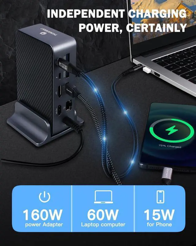 Alt view image 6 of 6 - Thunderbolt 4 Dock (Intel Certified), MacBook Pro Docking Station with 15 in 1, 160W Power, 8K@30Hz or 4K@60Hz, Thunderbolt Hub for Windows&MacBook PC Laptops. USB-C, USB-A, Ethernet, Audio, SD4.0