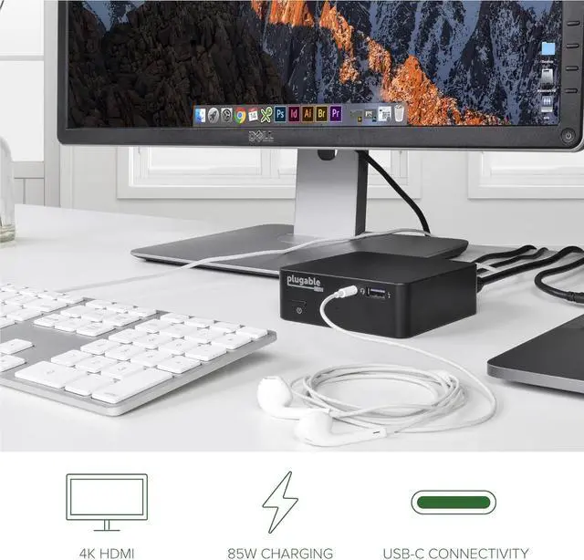 Alt view image 3 of 7 - Plugable USB C Dock VESA Mount Compact with 85W Charging Thunderbolt 4/3 USB4 Compatible and Works with macOS, Windows, and ChromeOS Laptops (HDMI up to 4K@30Hz, Ethernet, 4X USB 3.0 Ports, USB-C PD)