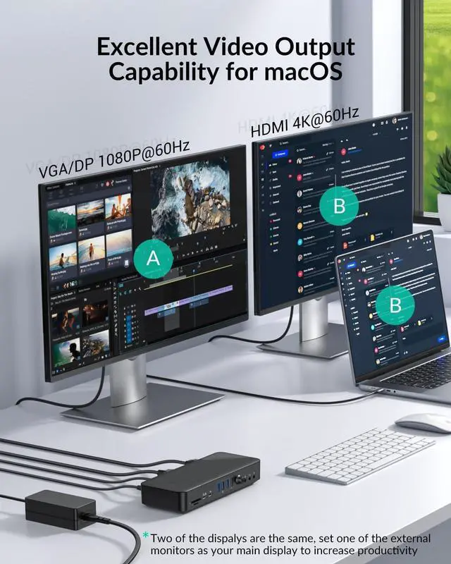 Alt view image 4 of 7 - TG20 Powered USB-C Docking Station with Multi Ports - Dual/Triple Monitor Display, PD60W, 1Gbps Ethernet, 4K 60Hz HDMI DP, VGA - for Windows Laptops