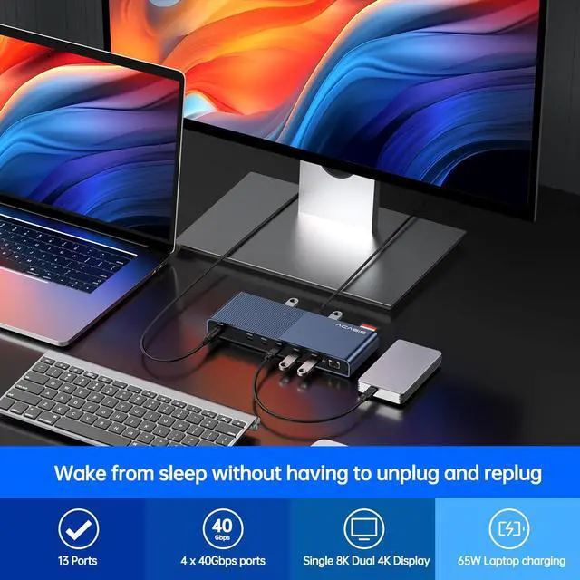 Alt view image 4 of 6 - ACASIS 40Gbps Dock for Thunderbolt 4/3 Devices, USB 4 Host Devices, 13-in-1 Laptop Docking Station, Single 8K60Hz or Dual 4K60Hz Display, 3x40Gbps Port, 2xUSB A 3.1, GbE, SD/TF 4.0, 3.5mm Audio