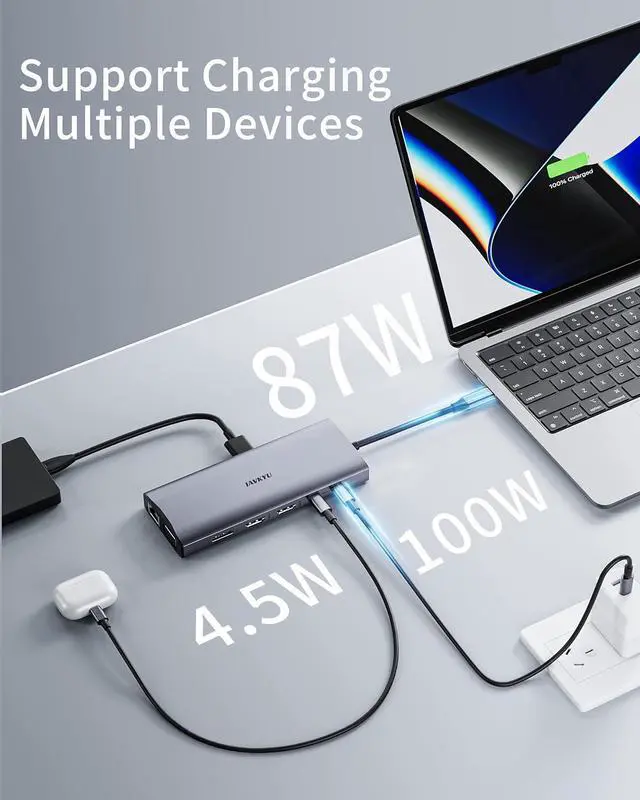 Alt view image 7 of 7 - USB C Docking Station Dual Monitor, 14 in 1 USB C HUB with Dual HDMI, DP, VGA,100W PD, SD/TF, Ethernet, 4 USB, Mic/Audio, USB C to HDMI Adapter Multiple Dongle Compatible with MacBook//HP Laptops