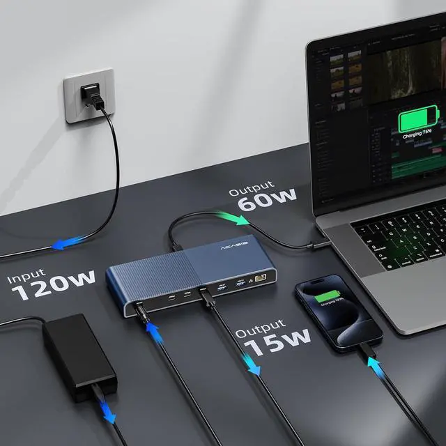 Alt view image 5 of 6 - ACASIS 40Gbps Dock for Thunderbolt 4/3 Devices, USB 4 Host Devices, 13-in-1 Laptop Docking Station, Single 8K60Hz or Dual 4K60Hz Display, 3x40Gbps Port, 2xUSB A 3.1, GbE, SD/TF 4.0, 3.5mm Audio