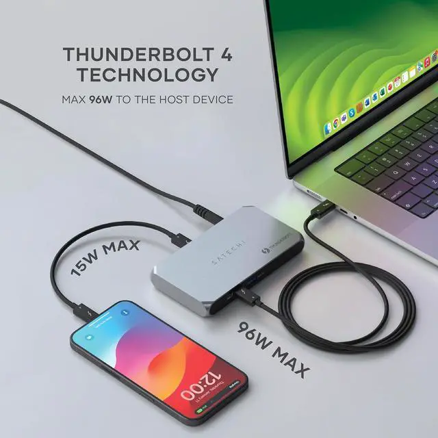 Alt view image 4 of 6 - Satechi Thunderbolt 4 Hub Slim Pro, USB C 96W Charging, Single 8K or Dual 4K Display, 4 Thunderbolt 4 Ports, USB 3.2 Gen2 - for MacBook Pro/Air M1 M2 M3, , HP, Surface, Lenovo