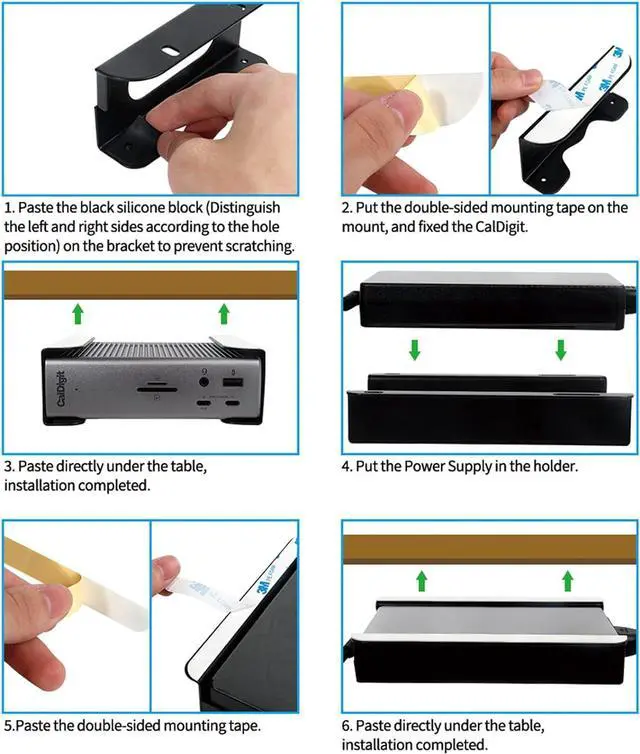 Alt view image 7 of 7 - Under Desk Holder for Thunderbolt 4 Dock/Thunderbolt 3 Dock and Power Cable, Under Desk Iron Storage Rack for TS4 / TS3 Plus, No Drill, Easy Install with All Hardware Included