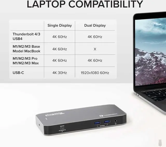 Alt view image 6 of 7 - Plugable Thunderbolt Dock, 40Gbps with 100W Laptop Charging, Compatible with macOS, Windows, Dual HDMI Docking Station with DisplayPort - Dual Monitor, 2X USB-C, 3X USB 3, Gigabit Ethernet, Audio Jack