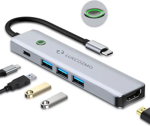 Main image of USB Hub 3.0One Click Screen Projection/One Click Screen Rest MF Mac Usb Adapter, Great for Kids with Laptops for School, 4K HDMI USB Splitter 5 in 1 100W PD for MacBook/Pad Pro/Laptop/Phones